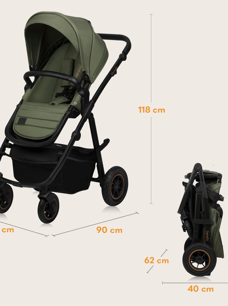 Passeggino LIONELO Amber Plus 3 in 1: passeggino, navicella, seggiolino auto, borsa e accessori Verde - Kiabi