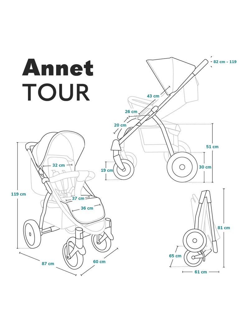 Passeggino LIONELO Annet Tour All-Terrain - Ruote gonfiabili grandi - Fino a 22 kg Nero Multicolore - Kiabi