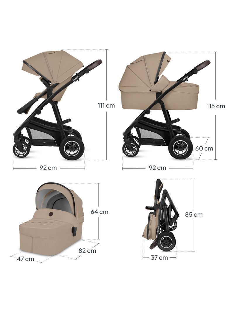 Passeggino LIONELO Bianka 4 in 1 - Passeggino + Navicella + Seggiolino Auto + Base ISOFIX Beige - Kiabi