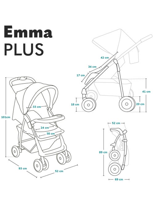Passeggino LIONELO Emma All-Terrain - 6-36 mesi - Borsa inclusa - Chiusura rapida - Kiabi