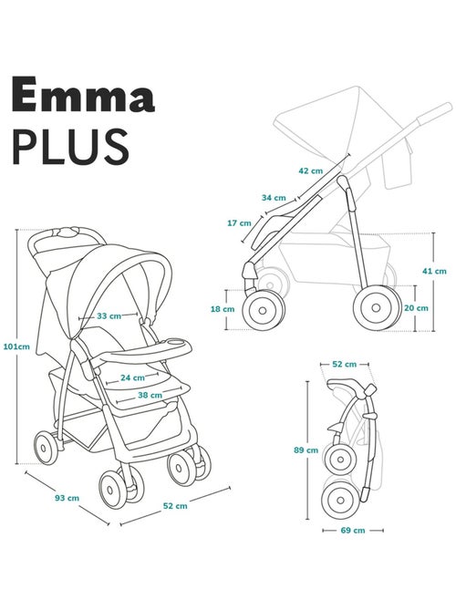 Passeggino LIONELO Emma All-Terrain - 6-36 mesi - Borsa inclusa - Chiusura rapida - Kiabi