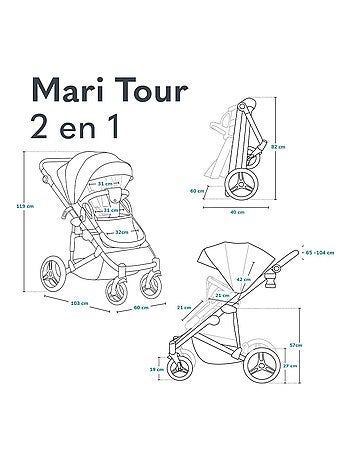 Passeggino Lionelo Mari Tour 2 in 1 - Ruote grandi - Parapioggia e altro ancora