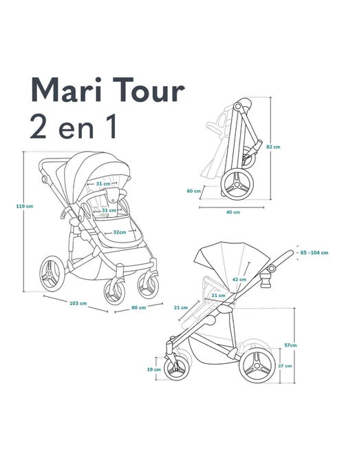 Passeggino Lionelo Mari Tour 2 in 1 - Ruote grandi - Parapioggia e altro ancora - Kiabi
