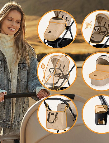 Passeggino LIONELO Meril 3 in 1: passeggino, navicella, seggiolino auto, borsa e accessori