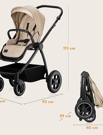 Passeggino LIONELO Meril 3 in 1: passeggino, navicella, seggiolino auto, borsa e accessori