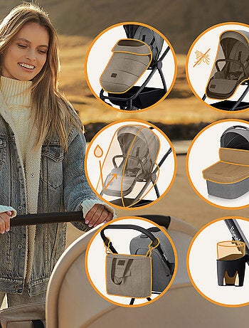 Passeggino LIONELO Meril 3 in 1: passeggino, navicella, seggiolino auto, borsa e accessori
