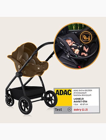 Passeggino LIONELO Meril 3 in 1: passeggino, navicella, seggiolino auto, borsa e accessori