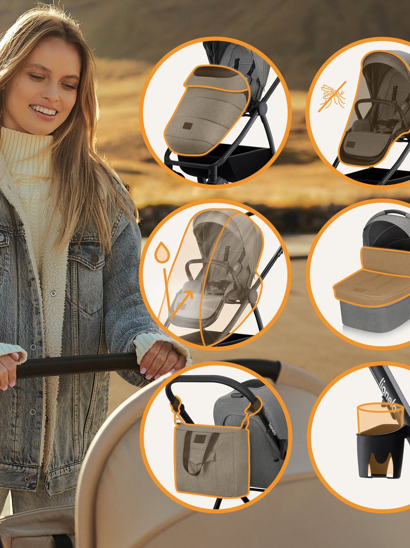 Passeggino LIONELO Meril 3 in 1: passeggino, navicella, seggiolino auto, borsa e accessori Grigio - Kiabi