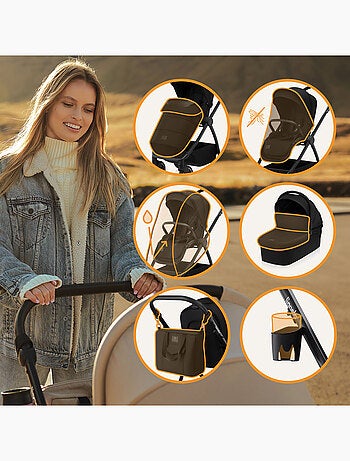 Passeggino LIONELO Meril 3 in 1: passeggino, navicella, seggiolino auto, borsa e accessori