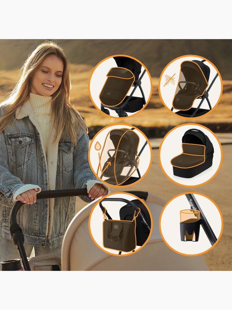 Passeggino LIONELO Meril 3 in 1: passeggino, navicella, seggiolino auto, borsa e accessori Nero - Kiabi