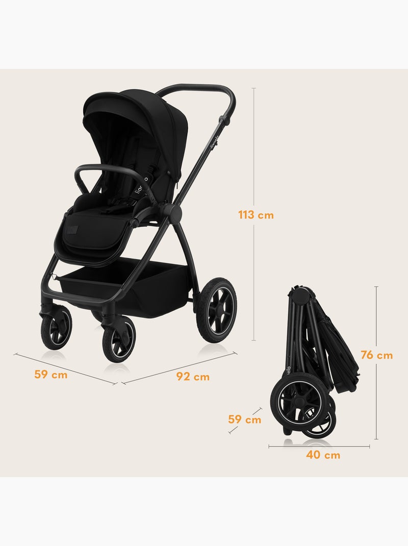 Passeggino LIONELO Meril 3 in 1: passeggino, navicella, seggiolino auto, borsa e accessori Nero - Kiabi