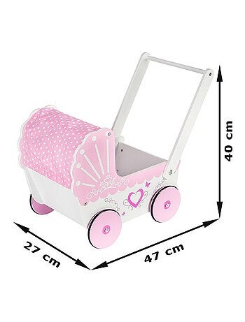 Passeggino per bambole legno rosa primi passi Mamabrum