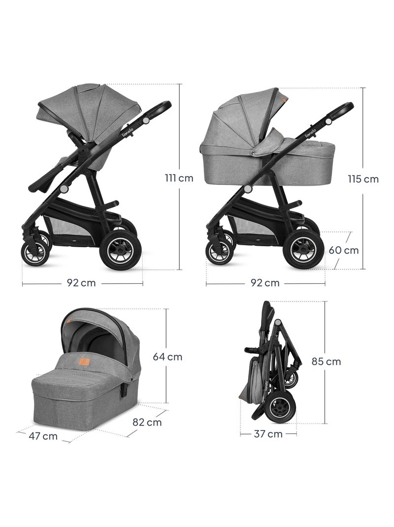 Passeggino trio LIONELO Bianka - Fino a 22 kg - Pacchetto passeggino, navicella, seggiolino auto e a Grigio nero - Kiabi