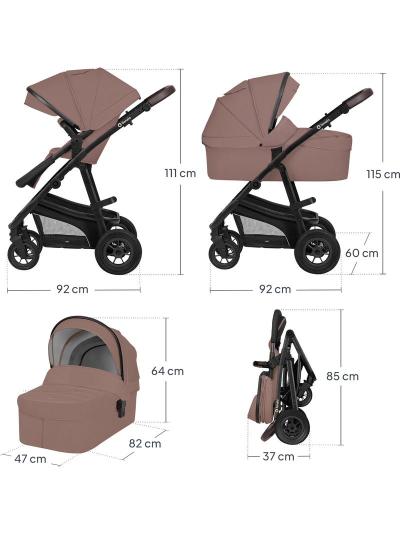 Passeggino trio LIONELO Bianka - Fino a 22 kg - Pacchetto passeggino, navicella, seggiolino auto e a Marrone - Kiabi