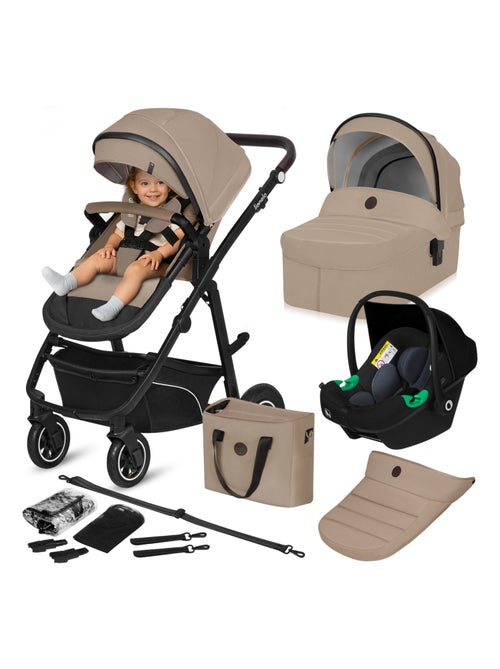 Passeggino Trio LIONELO Bianka - Fino a 22 kg - Pack con navicella, seggiolino auto e accessori - Kiabi