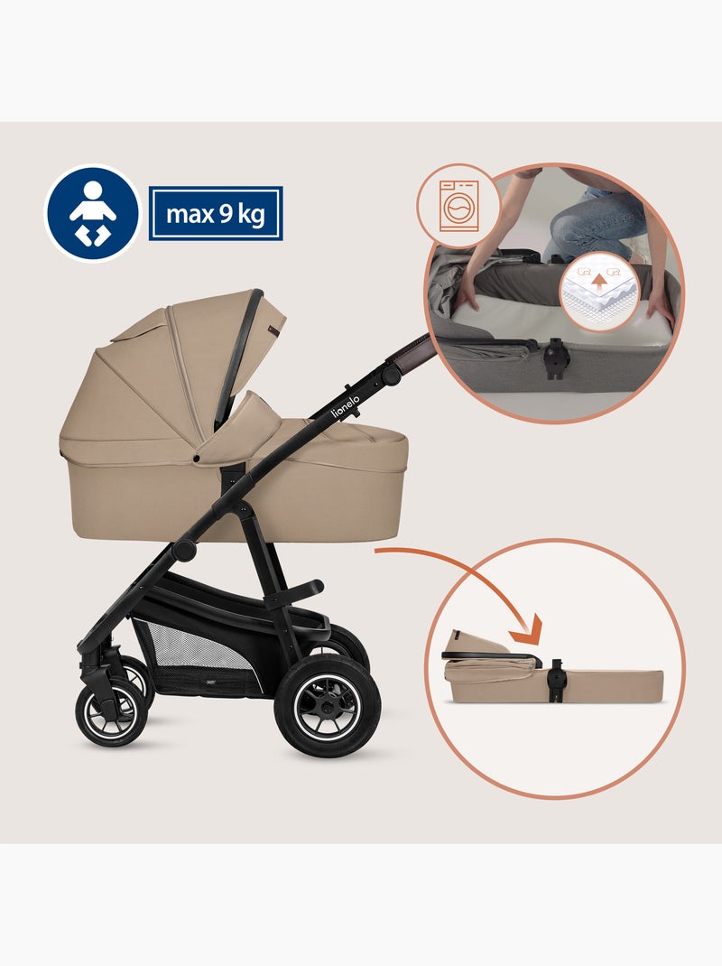 Passeggino Trio LIONELO Bianka - Fino a 22 kg - Pack con navicella, seggiolino auto e accessori Beige - Kiabi