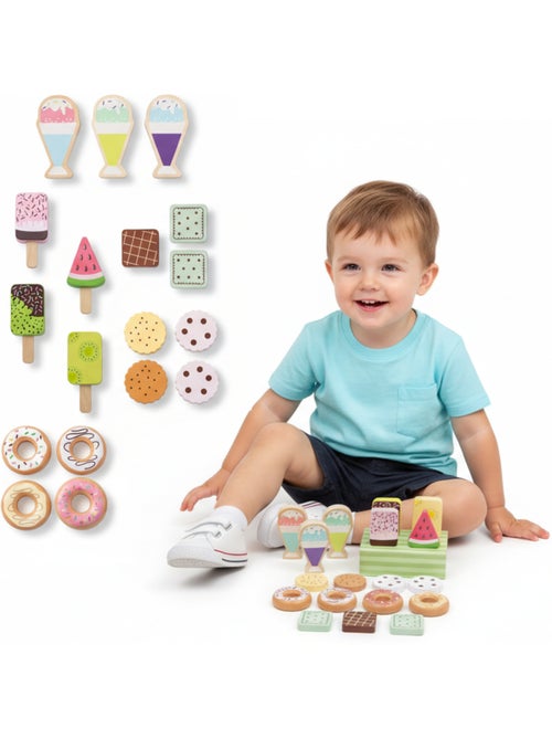 Pasticceria legno bambini espositore 19 pz gelati donut biscotti mamabrum - Kiabi