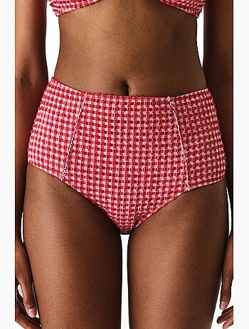 Paulina slip bikini a quadri testurato a vita alta penti
