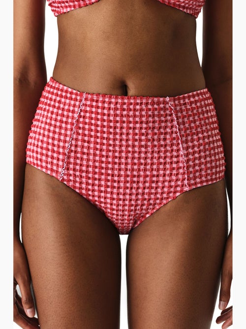 Paulina slip bikini a quadri testurato a vita alta penti - Kiabi