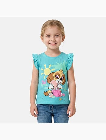 Paw patrol - maglietta a maniche corte con stampa, collo rotondo e volant