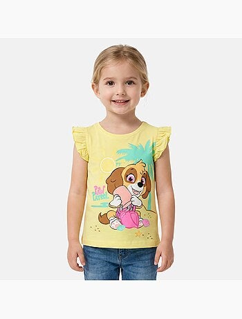 Paw patrol - maglietta a maniche corte con stampa, collo rotondo e volant