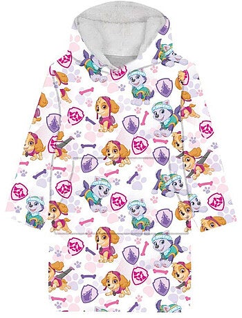 Paw Patrol - Plaid in pile con cappuccio Stella e Everest - Coperta con maniche 3-6 anni