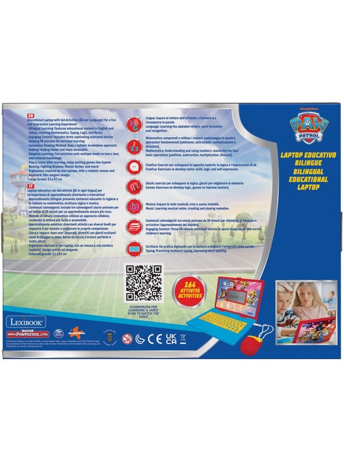 Paw patrol computer portatile educativo bilingue con 164 attività (en/it) - Kiabi