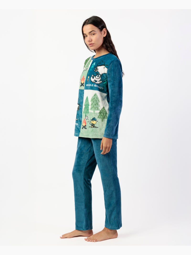 PEANUTS Pigiama a maniche lunghe in velluto Beagle Scout da donna Blu - Kiabi