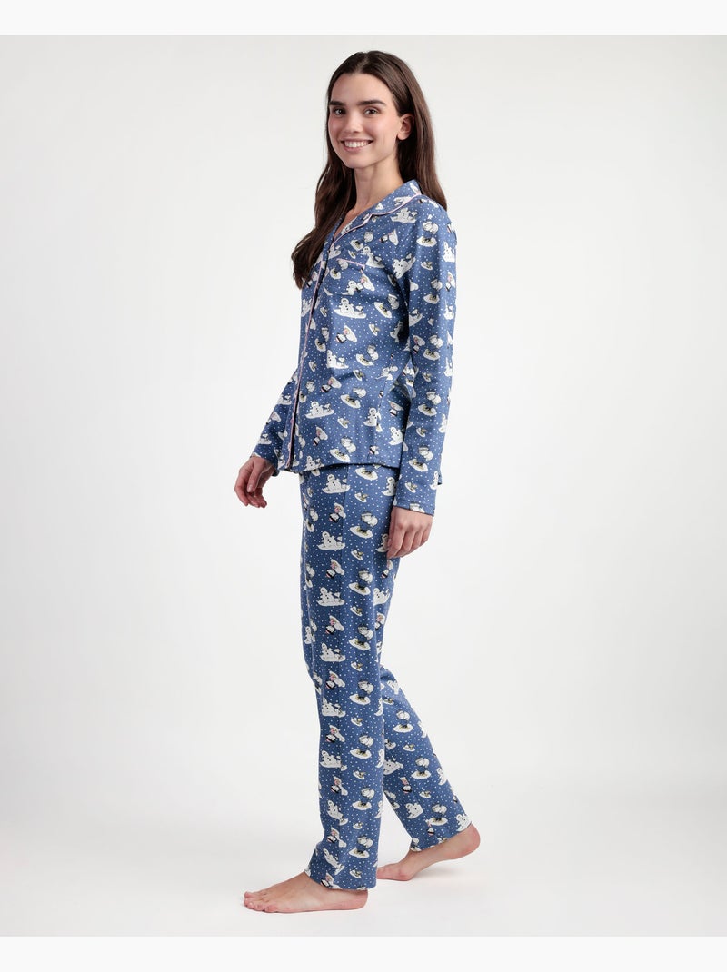 PEANUTS Pigiama aperto a maniche lunghe Snow Drift da donna Blu - Kiabi