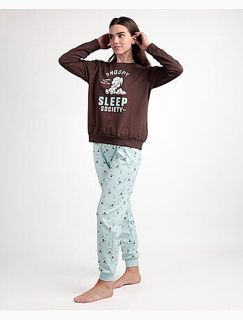 PEANUTS Pigiama da donna a maniche lunghe in peluche Sleep Society