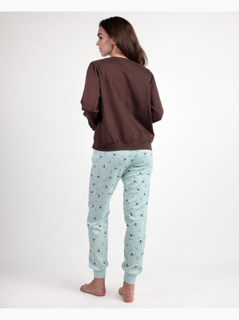 PEANUTS Pigiama da donna a maniche lunghe in peluche Sleep Society Marrone cioccolato - Kiabi