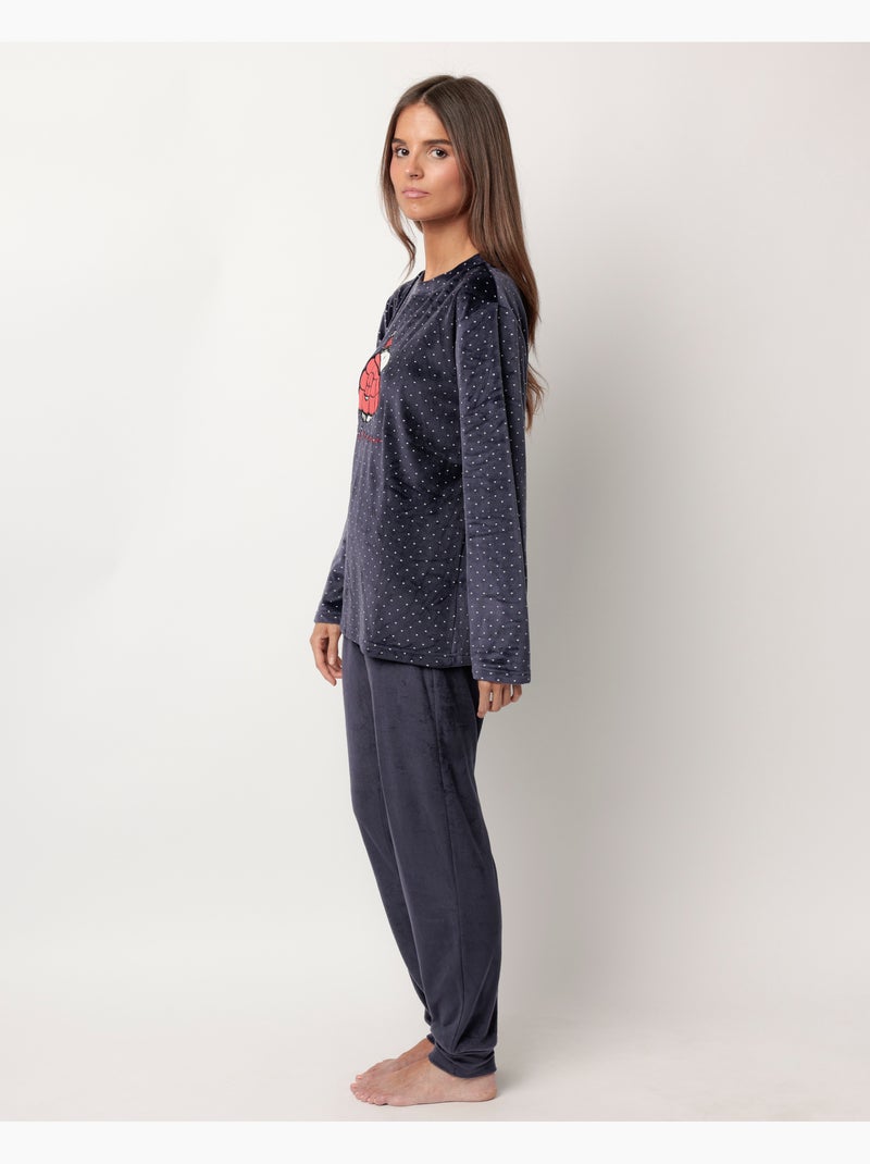PEANUTS Pigiama in velluto a maniche lunghe Let It Snow da donna Blu marino - Kiabi