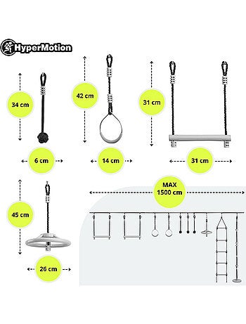 Percorso a Ostacoli Ninja HyperMotion - Slackline 15 m e 10 Accessori - Giardino Sportivo