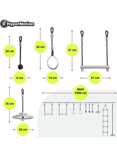 Percorso a Ostacoli Ninja HyperMotion - Slackline 15 m e 10 Accessori - Giardino Sportivo - Kiabi