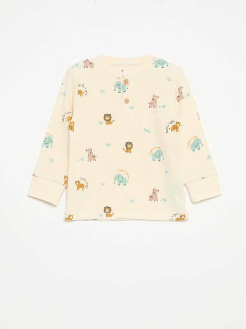 Pigiama 2 pezzi - T-shirt a maniche lunghe + pantaloni Beige - Kiabi