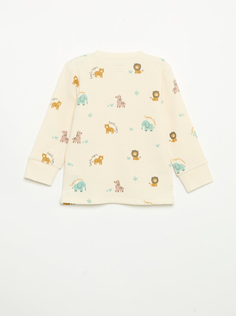 Pigiama 2 pezzi - T-shirt a maniche lunghe + pantaloni Beige - Kiabi