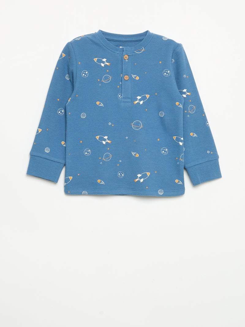 Pigiama 2 pezzi - T-shirt a maniche lunghe + pantaloni Blu - Kiabi