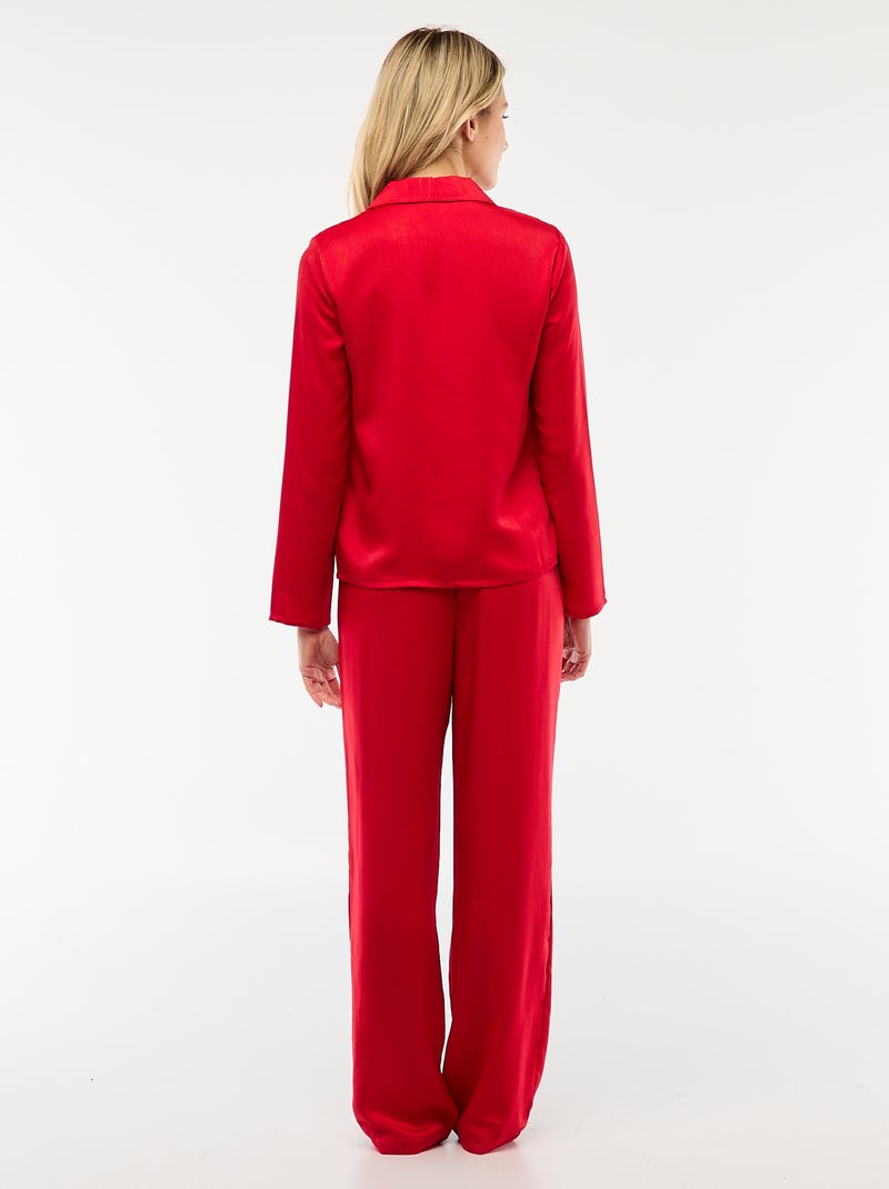 Pigiama 2 pezzi effetto satinato - camicia + pantaloni Rosso - Kiabi