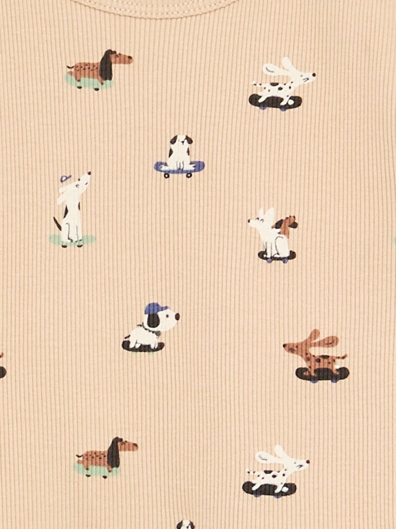 Pigiama 2 pezzi in costina stampata Beige - Kiabi