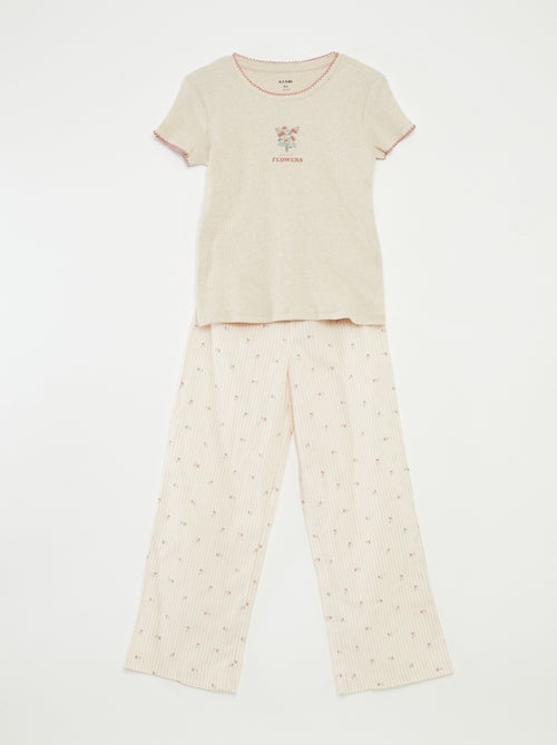 Pigiama 2 pezzi in cotone t-shirt a coste + pantaloni in popeline 2 pezzi - Kiabi
