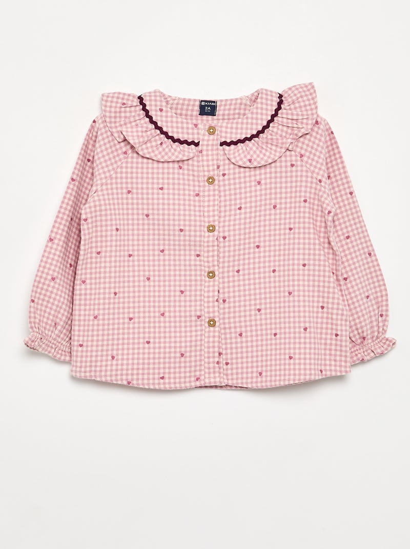 Pigiama 2 pezzi in flanella - Top abbottonato + pantaloni Rosa - Kiabi