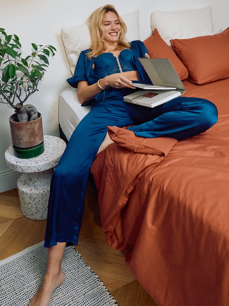 Pigiama 2 pezzi in maglia crêpe Blu - Kiabi