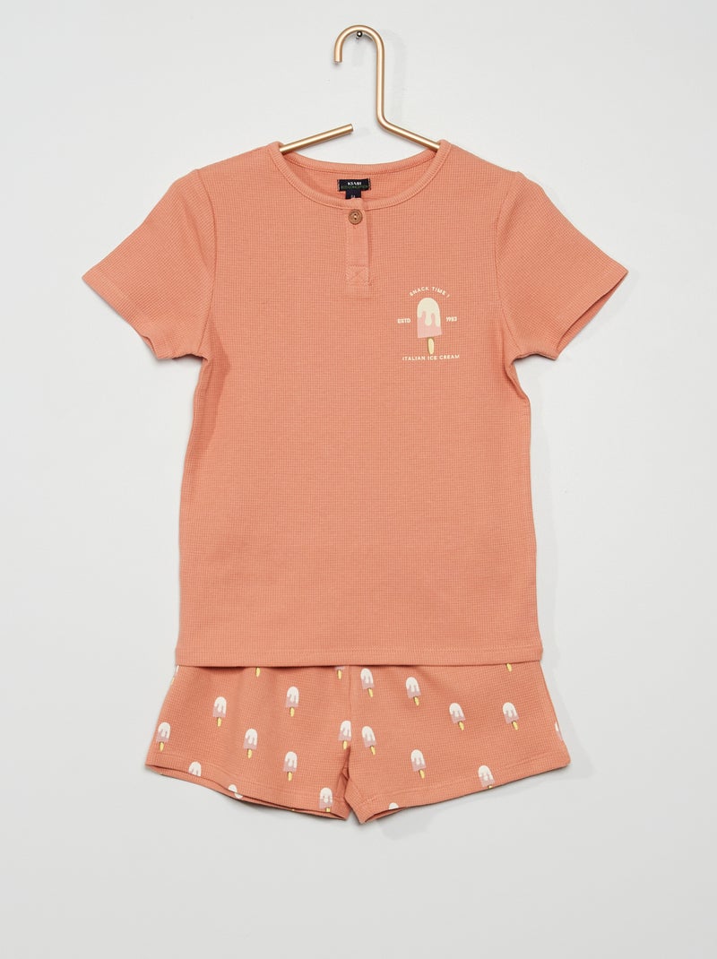 Pigiama 2 pezzi in maglia goffrata ROSSO - Kiabi