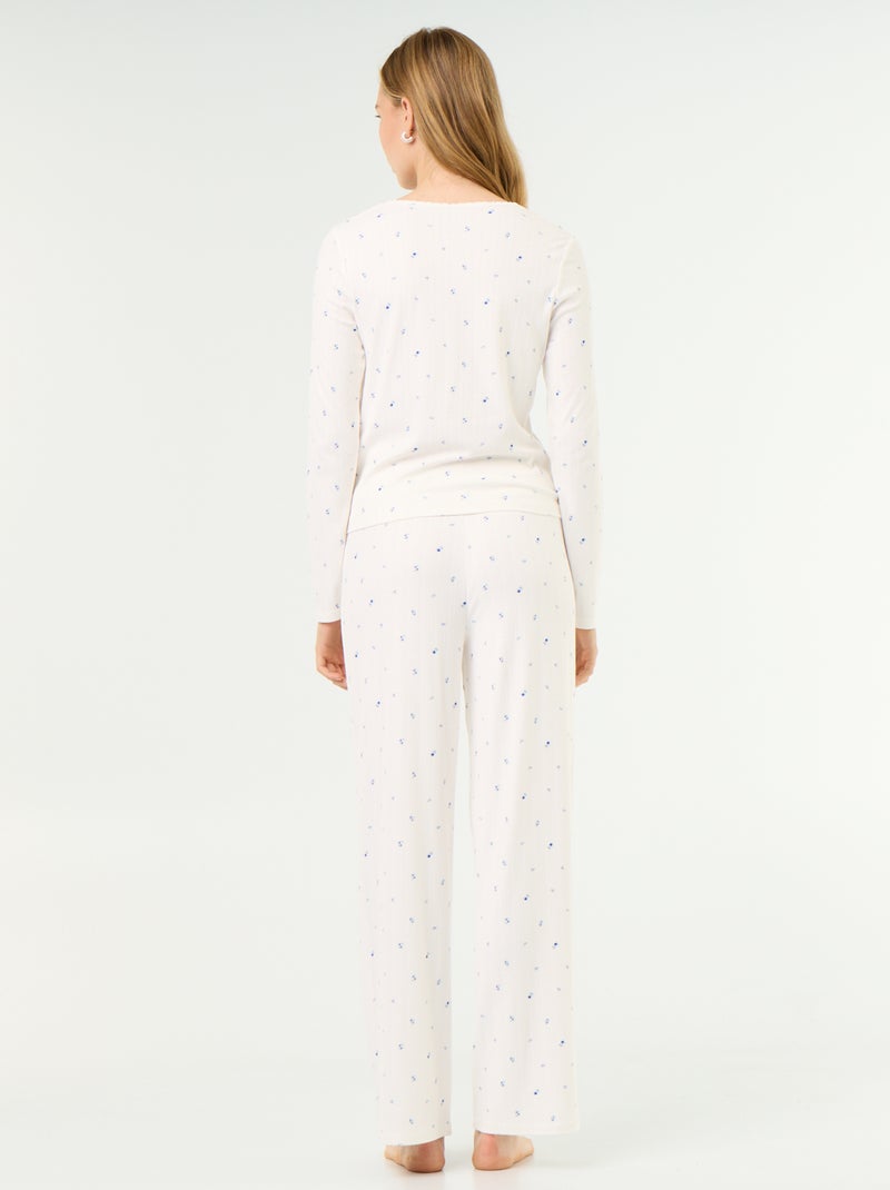 Pigiama 2 pezzi in maglia traforata - Cardigan + pantaloni Bianco - Kiabi