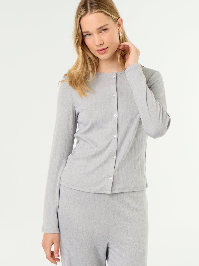 Pigiama 2 pezzi in maglia traforata - Cardigan + pantaloni Grigio - Kiabi