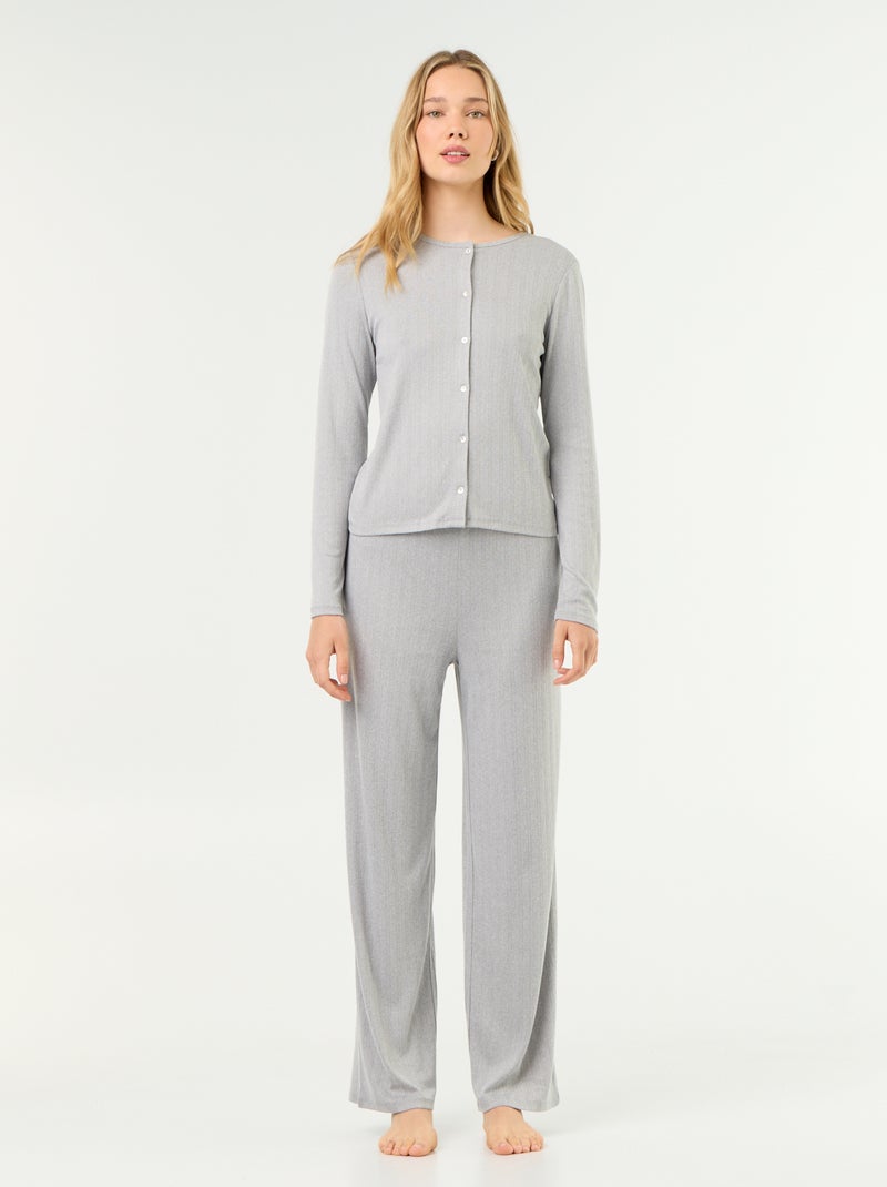 Pigiama 2 pezzi in maglia traforata - Cardigan + pantaloni Grigio - Kiabi