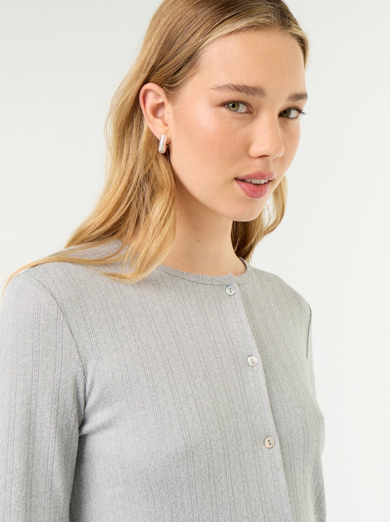 Pigiama 2 pezzi in maglia traforata - Cardigan + pantaloni Grigio - Kiabi