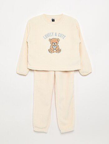 Pigiama 2 pezzi in pile color corallo - Felpa + pantaloni