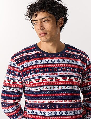 Pigiama 2 pezzi in pile con stampa jacquard "Natale