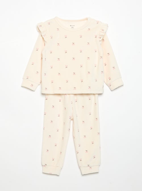 Pigiama 2 pezzi in velluto - Felpa con volant sulle spalle + pantaloni - Kiabi
